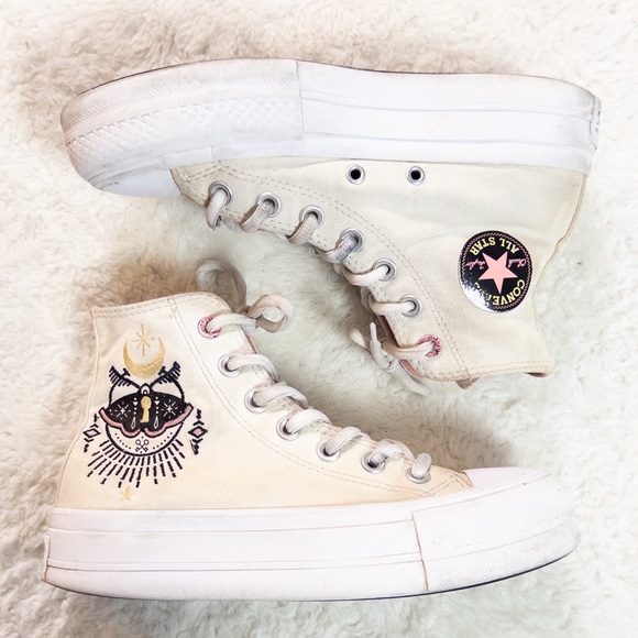 Converse Women's High-Top Sneakers - Cream with Black Accents - Picture 2 of 9